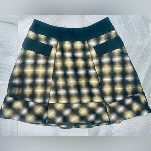 CNC Costume National Black Yellow Blurred Effect Plaid Flared Skirt Sz 28 new